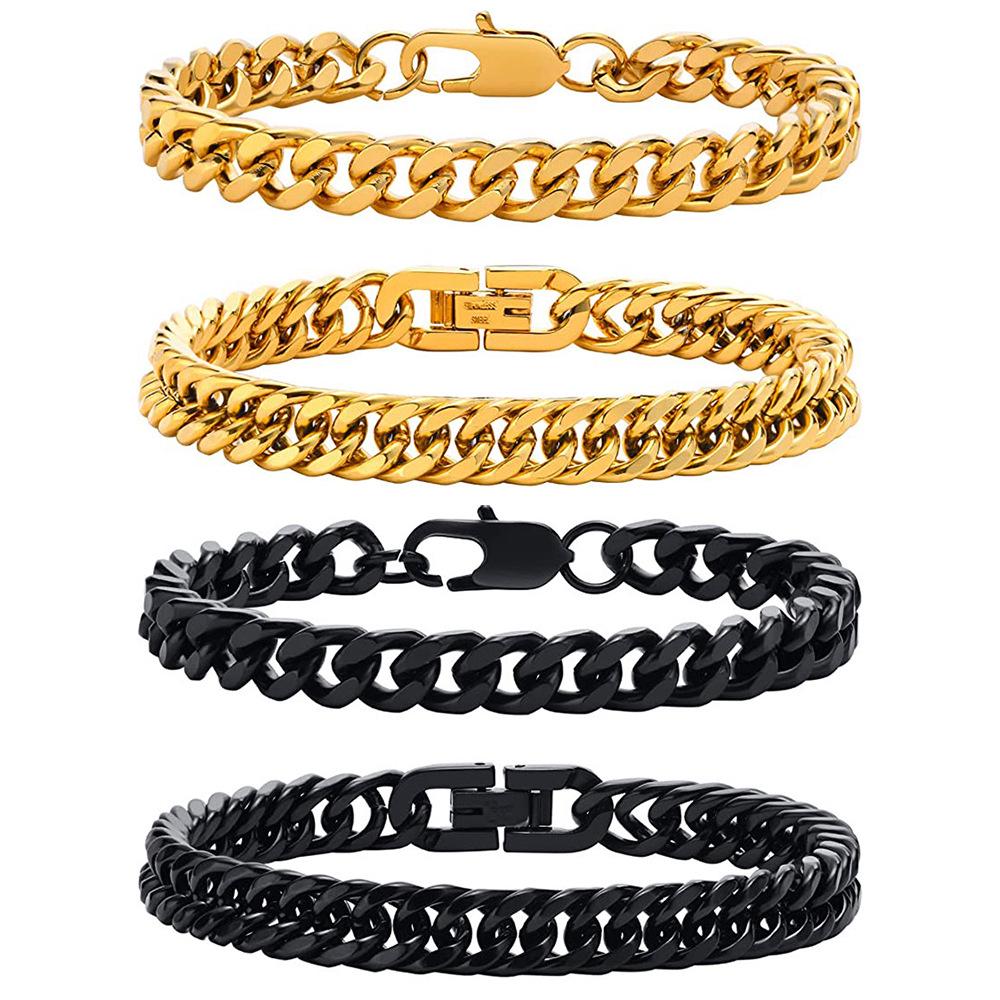 European & American Stainless Steel Cuban-Figaro Men's Bracelet Set - Gold Titanium