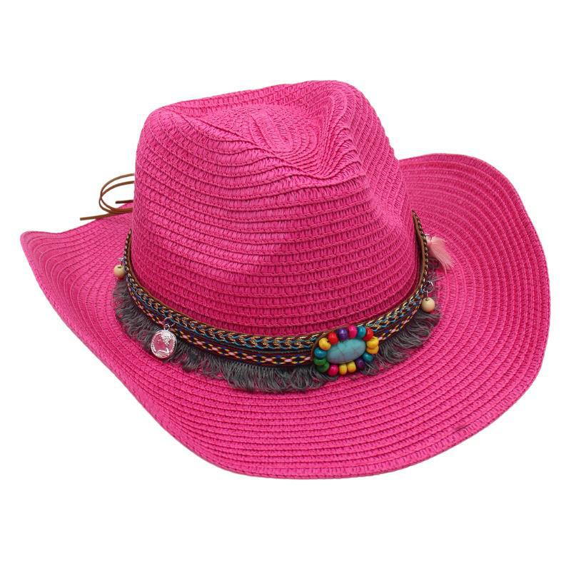 Western Cowboy Straw Hat Summer Sun Hat Beach Hat Ethnic Sun Hat Tibetan Curling