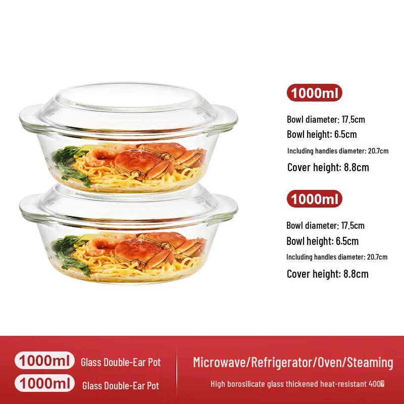 Wuhe 2-Pack Heat-Resistant Glass Soup Bowls with Lids