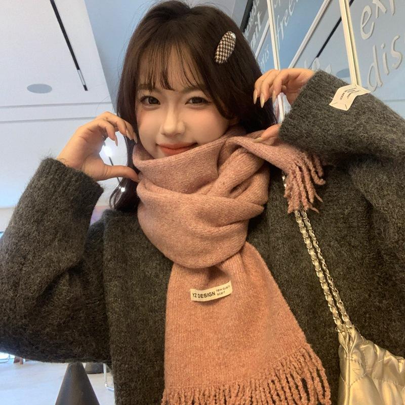 Women Winter Red Green Christmas Knitted Scarf Headscarf Lady Men Preppy Simple Tassel Scarve Foulard Wrap Shawl Casual Korean