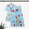 ZANZEA Women Short Sleeve Blouse and Long Skirts Floral Print Two Piece Suit Sets