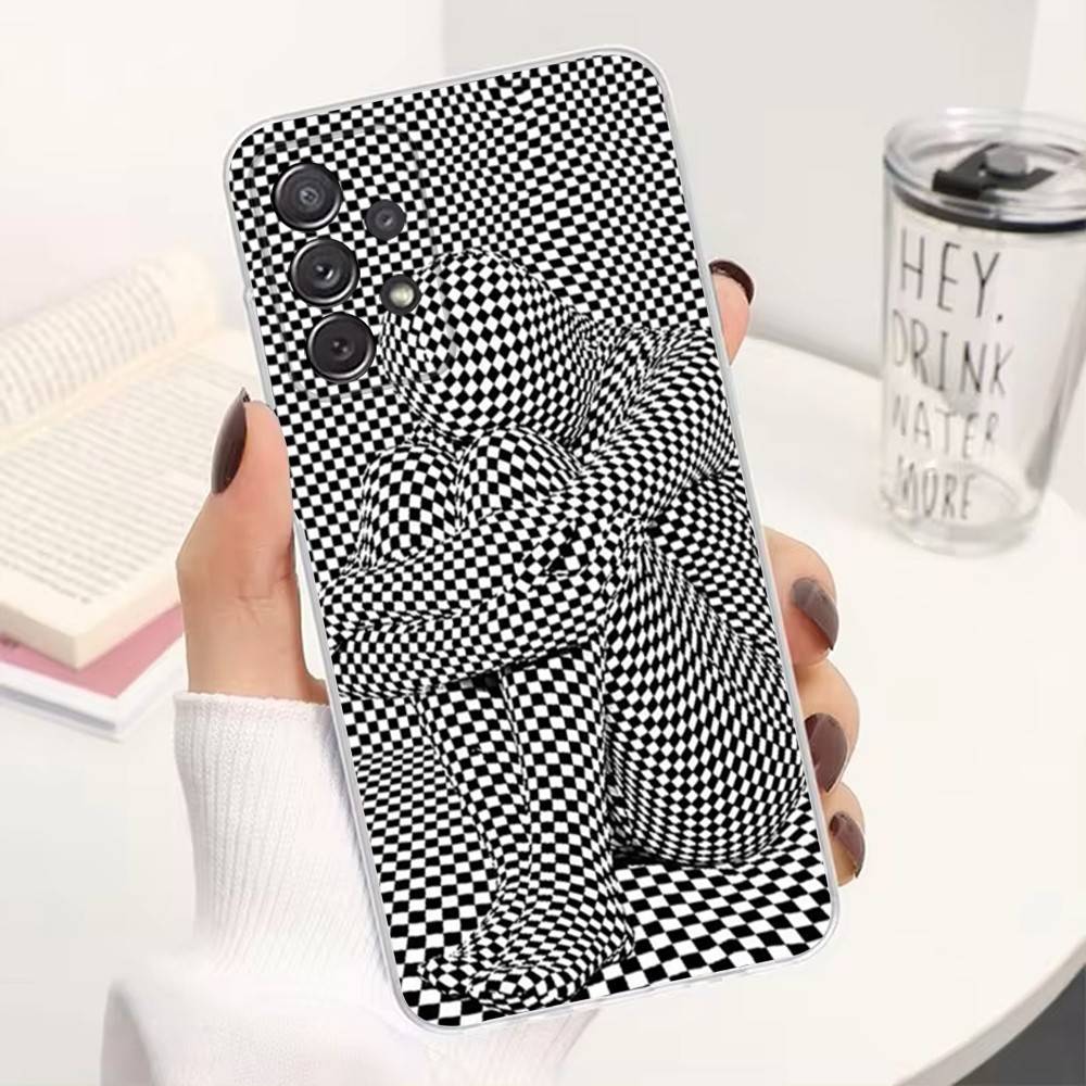 Checkered Chess Board Phone Case For Samsung Ultra,FE,A30,71,51,S9,10,20,Lite, S22,23,21,PIus,Transparent, Silicone