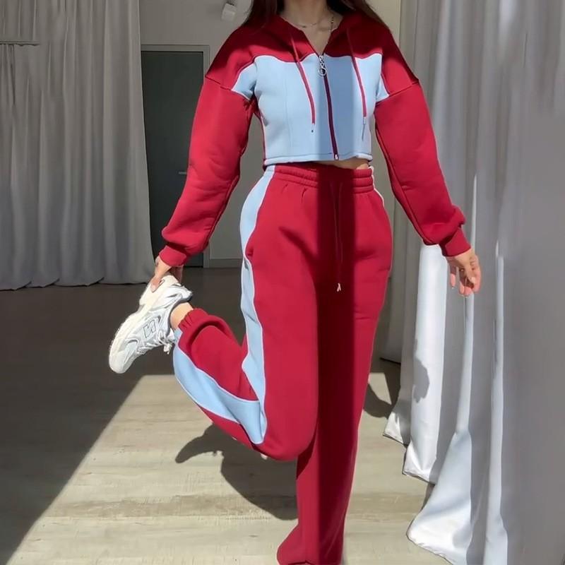 Suéter Roupa Feminina Europeia e Americana 2025 Primavera Nova Moda Jaqueta com Capuz Calça Casual Confortável Conjunto Versátil