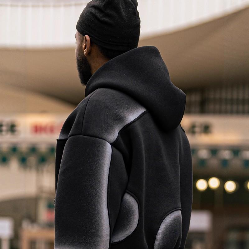 Gothic Streetwear Hooded Zip-Up Sweatshirt With Graphic Print Unisex Oversized Fit Casual Outerwear