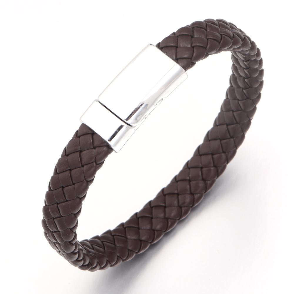 

Braided Leather Alloy Magnetic Buckle Bracelet Men Jewelry Charms Design Simple Leather Bracelet For Women Men Jewelry Gift length 20cm кавовий