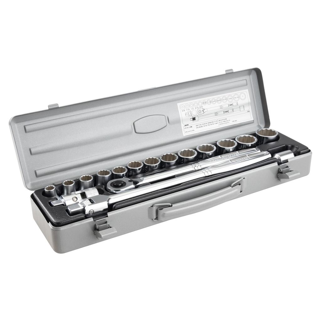 TONE 750 Socket Wrench Includes 17 Pieces Set, 12.7mm (1/2") Drive, Silver,
