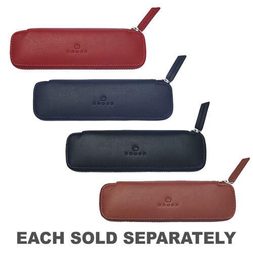 Cross Cross Leather Double Zip Close Pen Pouch