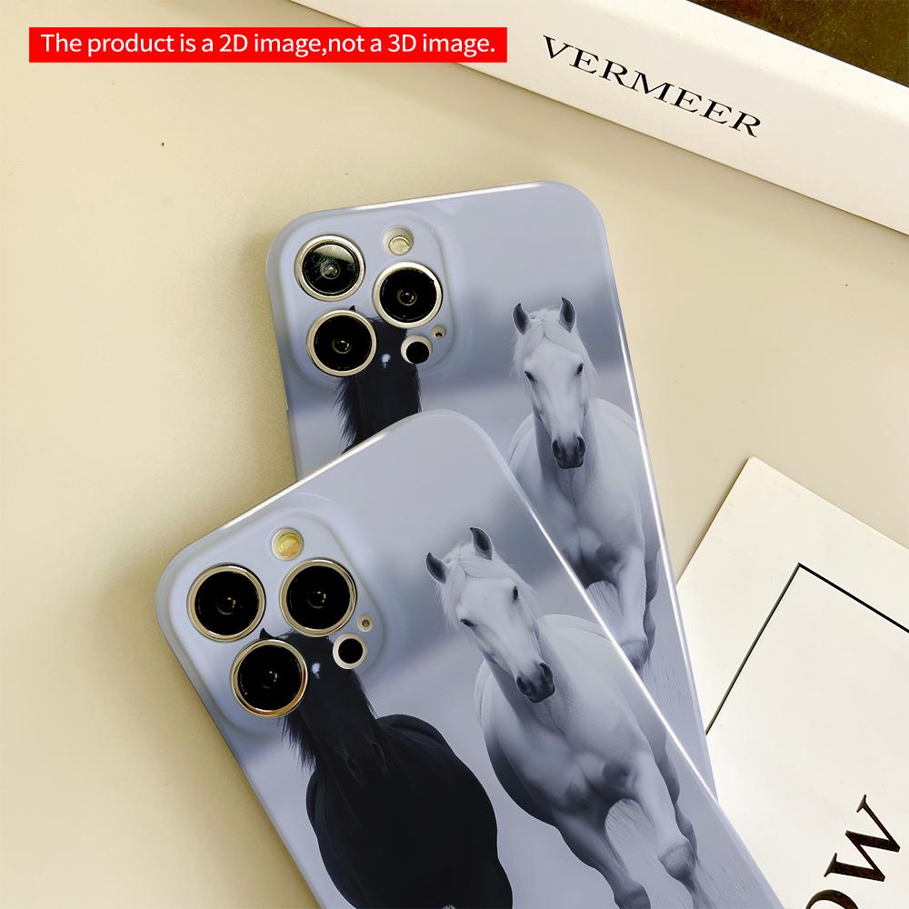 2DFlat Black and White Horses In Mist All Inclusive Film Hard Phone Case, Compatible with iPhone 18 Pro Max 17 16 15 14 13 12 11