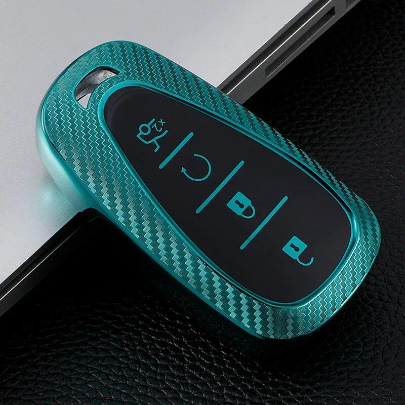 Husa pentru chei de mașină cu model de carbon TPU cu 4 butoane pentru Chevrolet Chevy Malibu Camaro Cruze Traverse Spark Equinox Sonic Volt Bolt