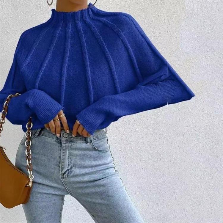 

Женский Повседневный Теплый Трикотаж Осень Зима Свободный Пуловер Джемпер Однотонный Свитер с Воротником-гольф Мода L синий