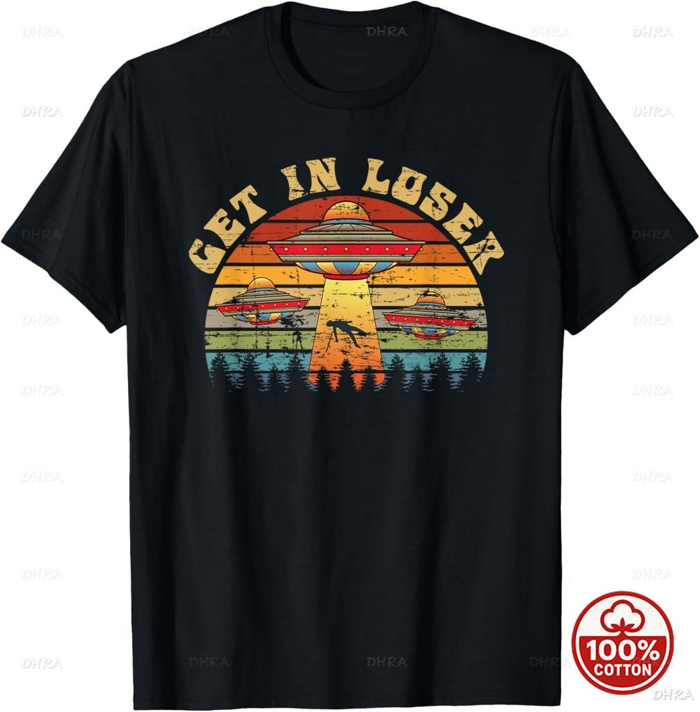 Aliens UFO Egyptian Pyramids Science Fiction Unisex Cotton TShirt Custom Printed Graphic T Shirts Y2k Funny Tshirt Streetwear