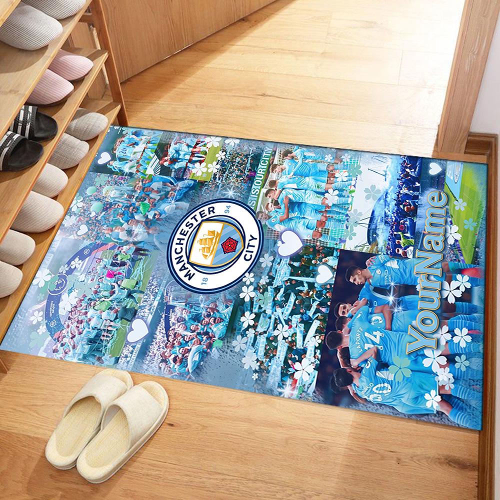 Manchester City Customizable Name Floor Mat Suitable for Balcony Living Rooms Decorate room Game Room Anti-slip Rug Anime Office Decor