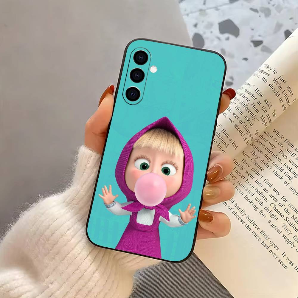 Cute M-Masha and the B-Bears Phone Case For Samsung Galaxy A73,A72,A71,A70,A53,A52,A51,Others Soft Black Cover