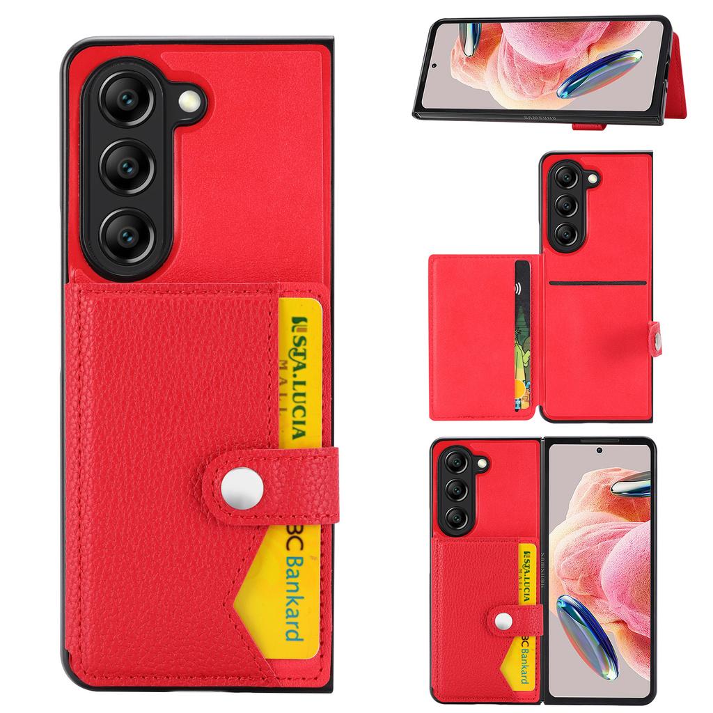 Suitable for Samsung Z Fold6 mobile phone case Z Fold5 lychee pattern insert card bag anti-drop protective case FOLD4
