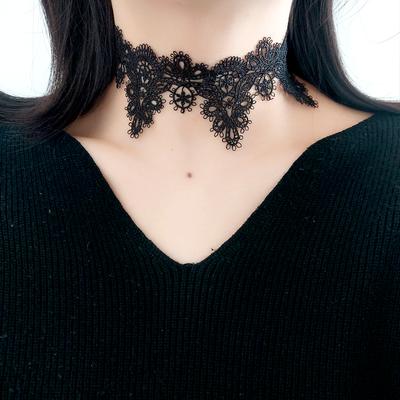 Black and White Lace Hollowed-out Collar Wide Edge Choker Temperament Neck Band Cover Neck Pattern Scar Neck Jewelry Choker Neck