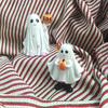 Cartoon Ghost Hold Pumpkin Sculpture Mini Resin Ghost Ornament Halloween Ghost Figurine  Desktop