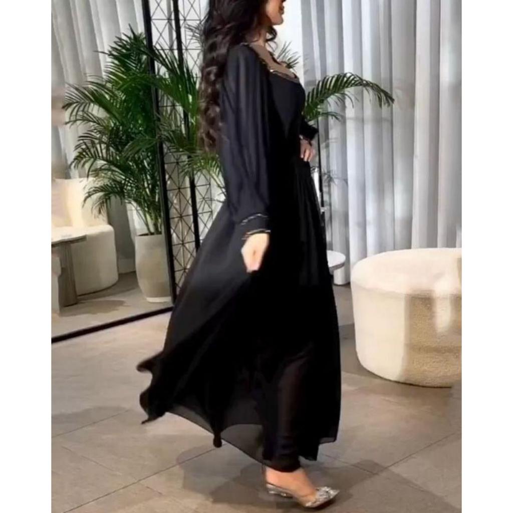 Spring Summer New European American Style Sexy High Waist Beaded Pearl Chiffon Banquet Evening Prom Dress