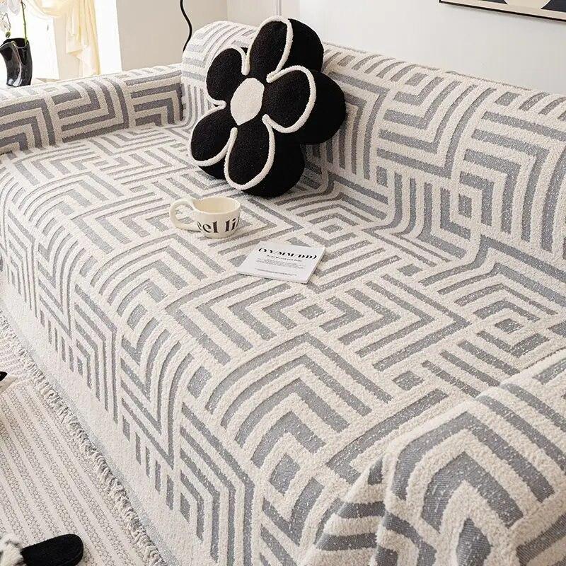 

Чехол для дивана в скандинавском стиле с кисточками и геометрическим узором, синель, универсальный четырехсезонный чехол для дивана, нескользящее одеяло, современное полотенце для дивана 180x130cm