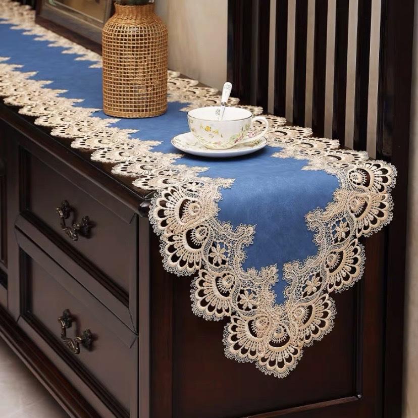 European Table Flag Waterproof And Oil-Proof Leave-In Light Luxury Lace Tablecloth Long Strip New Tv Cabinet Dust Cloth