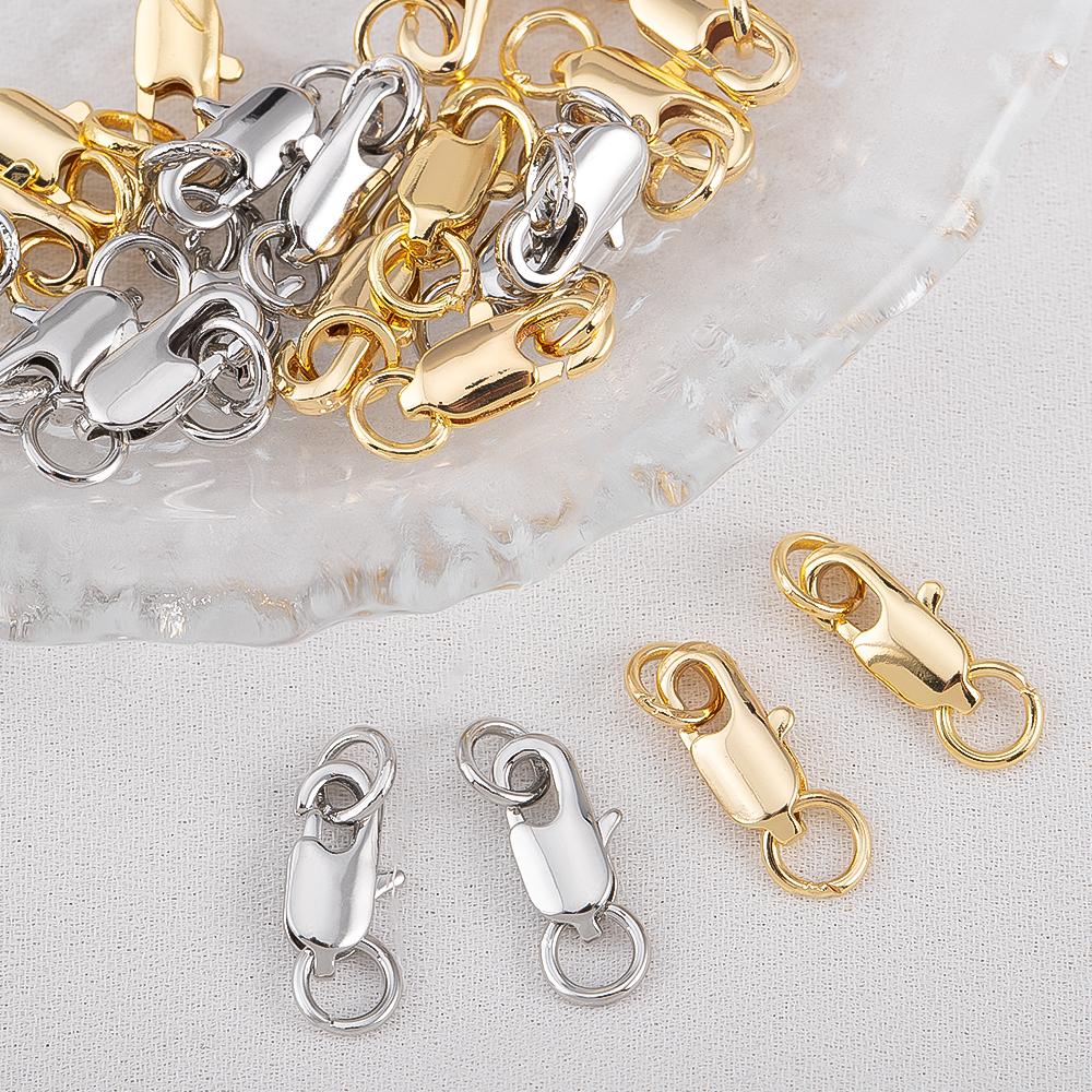 Gold Color Brass 5pcs Lobster Clasp with 10Pcs Open Jump Rings DIY Findings Kits Connector for Bracelet Jewelry Making Wholesale