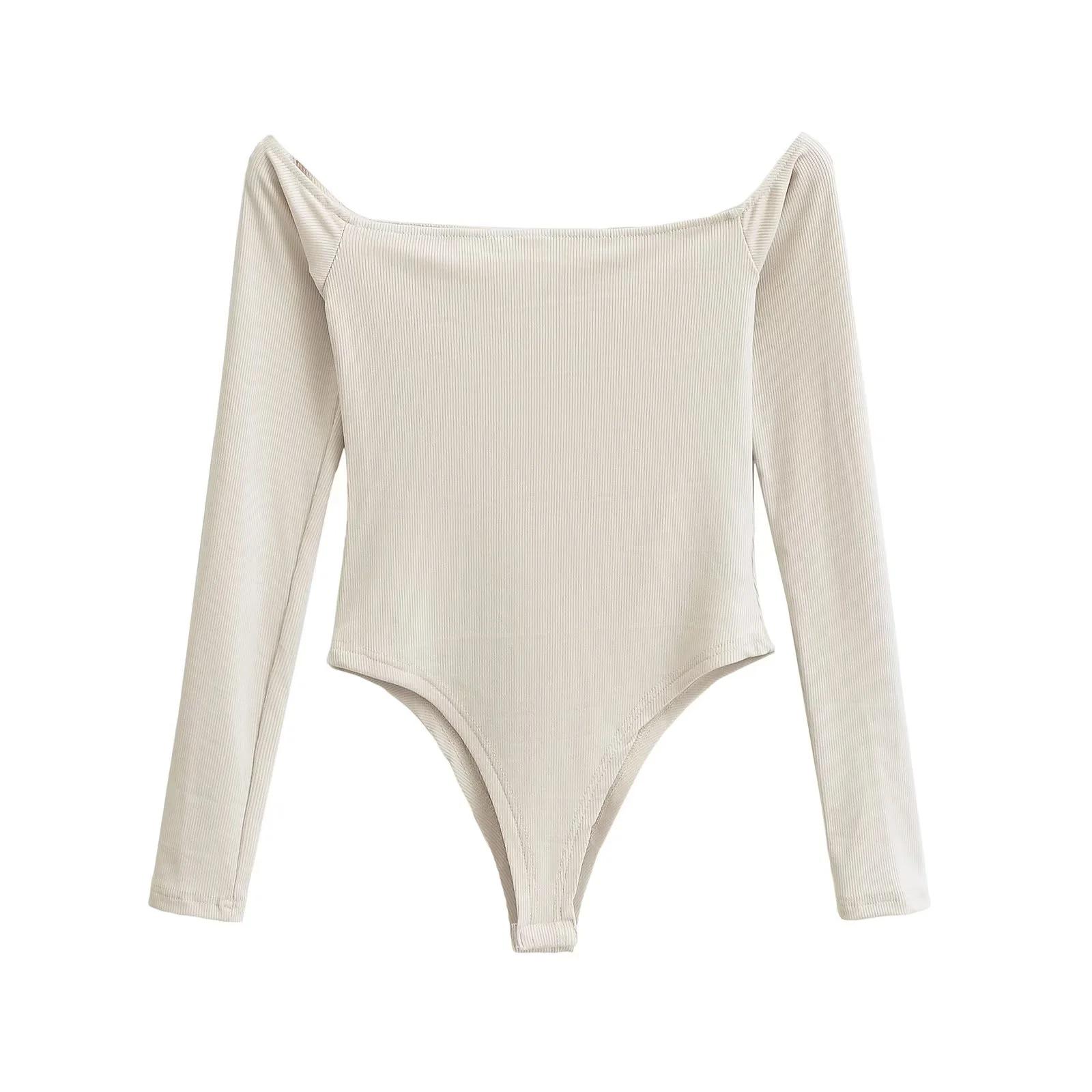 Chic Off-the-Shoulder Slim Fit Long-Sleeve Top for Women Medium миндальный/бежевый