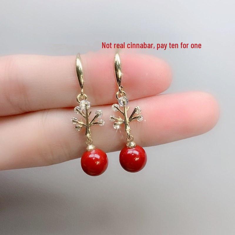 Cinnabar Purple Gold Stud Earrings - Anti-Allergic Ethnic Style Inlaid Ear Hooks for Women