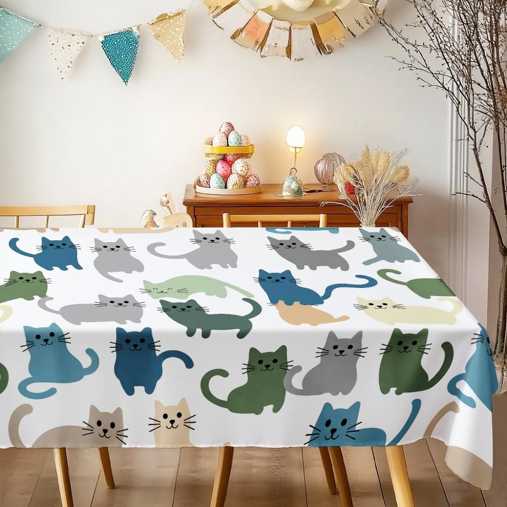 Cat Pattern Rectangle Table Cloth for Table Decor Holiday Party Waterproof Reusable Tablecloth for Table Kitchen Dining Decor