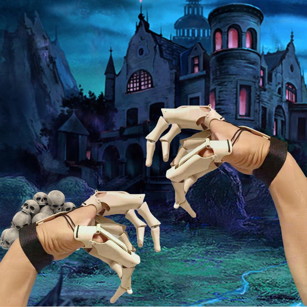 2 Pack Halloween Jointed Fingers Realistic Halloween Skeleton Hands Horror Flexible Joint Fingers