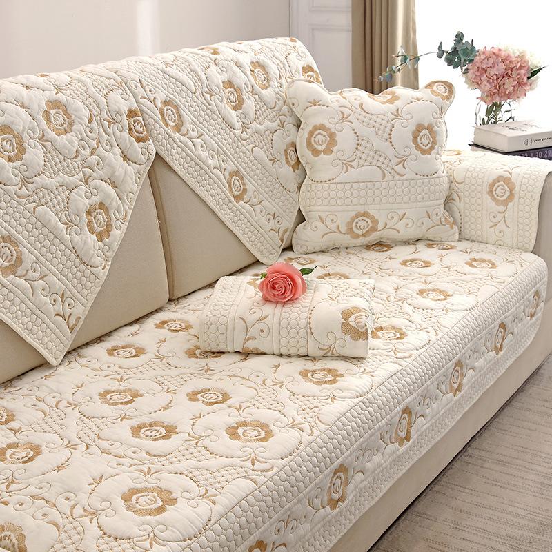 Pure Cotton Sofa Cushion, Universal Fabric For All Seasons, Non-Slip Combination Sofa Seat Cushion Cushion, Gray Sofa Cover Towel