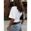 Women Y2k Solid Color Crew Neck Batwing Cinched Waist Loose Short Sleeve T Shirt