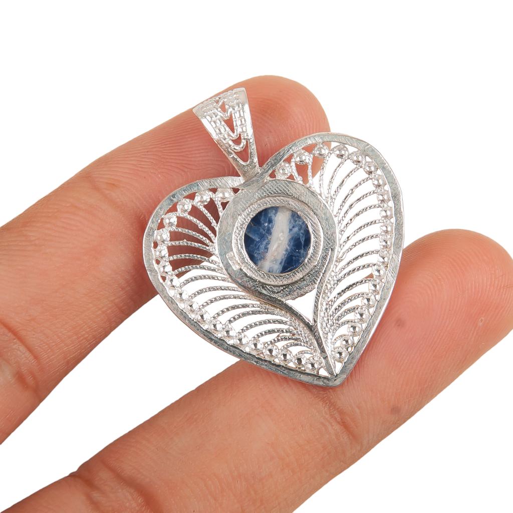 Sodalite Gemstone 925 Sterling Silver Jewelry Handcrafted Pendant 1.4" For Women CP-15-27