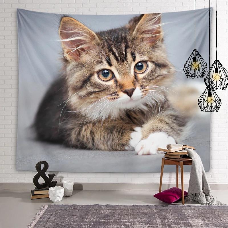 Украшение стены дома Гобелен Красивый кот Подвесной Ткань Офис Гостиная Гобелен 100x75cm — фото 6