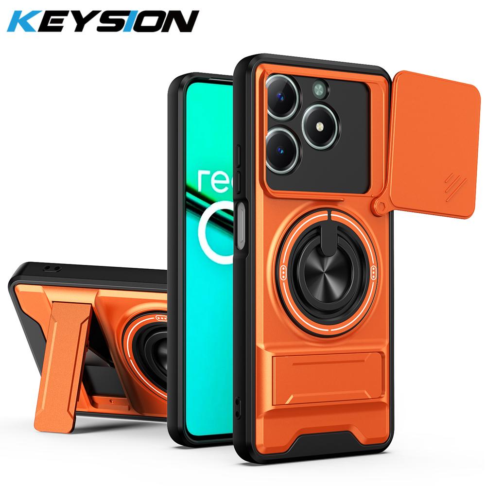 KEYSION Magnetic Phone Case for OPPO Realme C61 C63 Slide Camera Protection Upright Kickstand 360 Ring Shockproof Back Cover
