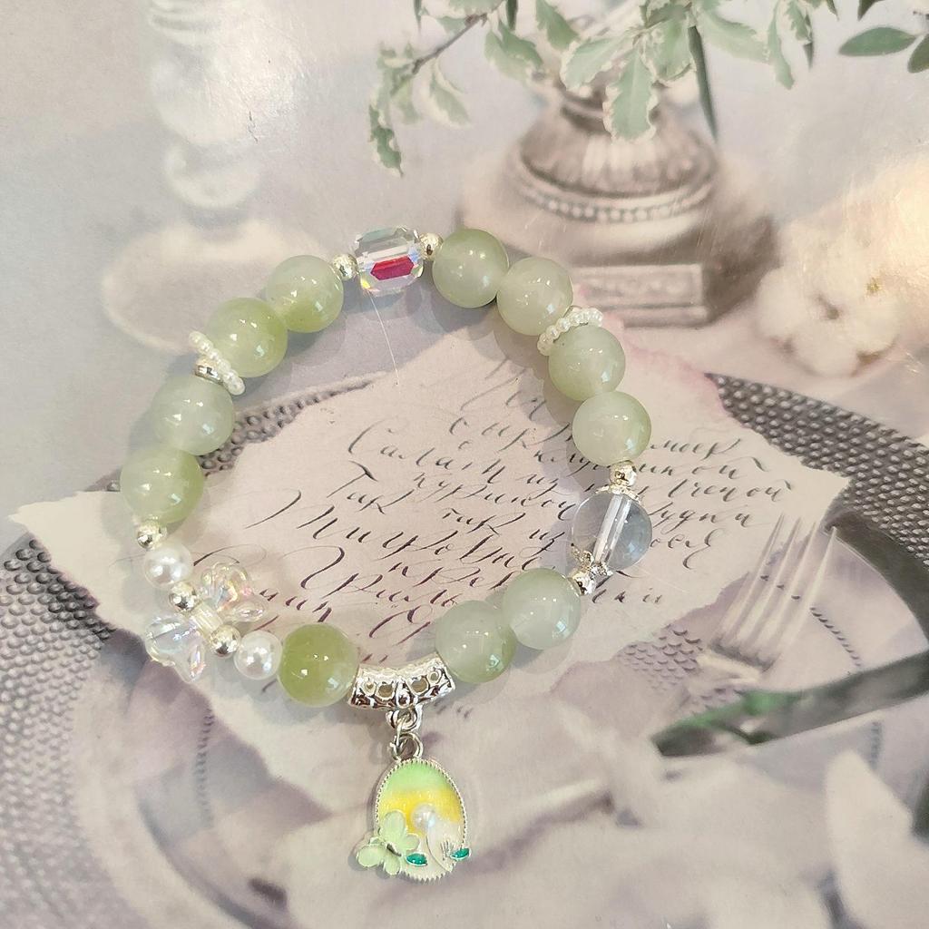 Forest Butterfly Glass Bracelet with Ice-Cracked Flower Beads