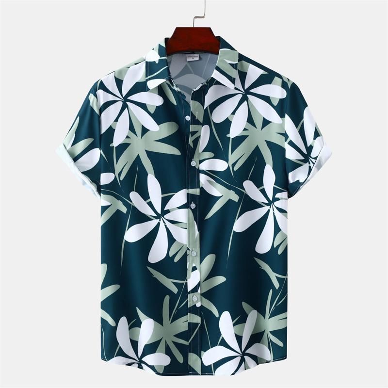 Hawaiian Shirt Men Summer Short Sleeves Tops Beach Street Lapel Blouse Male Clothes