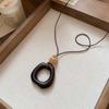 Chinese Style Geometric Irregular Oval Pendant Necklace for Women Retro Adjustable Long Wax Rope Necklace Birthday Party Jewelry