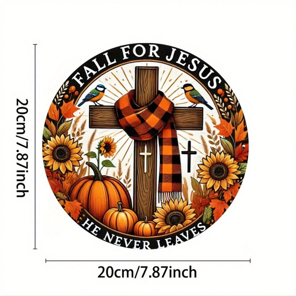 Harvest Jesus Metal Wall Art Round Iron Sign Cross Autumn Scarf Home Decor 20x20