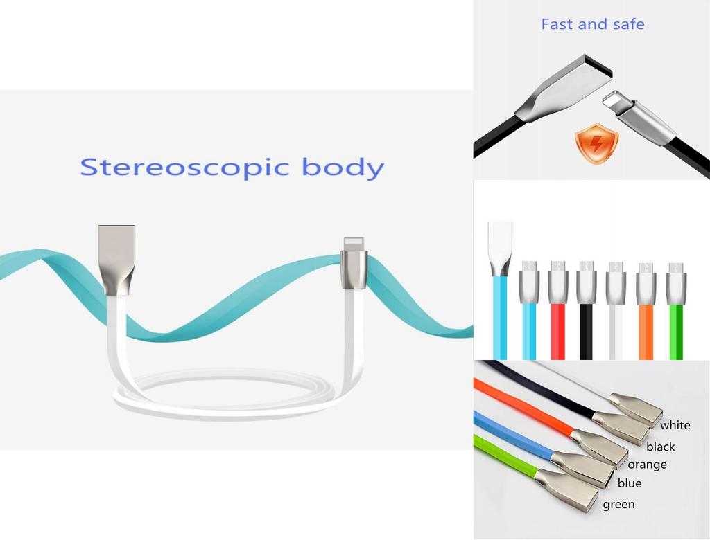 Premium Quality Smooth Portable Micro Usb Fast Charger Flat Data Sync Cable For Android Phones