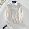 Vintage Knitwear Cardigan Sweater 2 in 1 Loose Long Sleeve Solid Color O Neck Top Autumn Winter