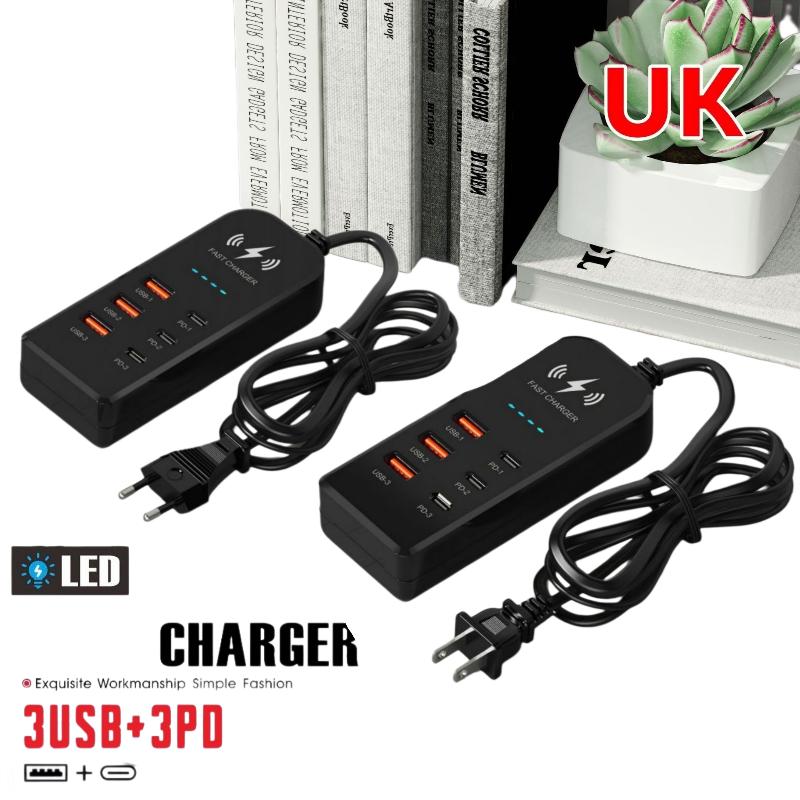 Efficient 6 In 1 USB Type C PD Charger with Fast Charging EU US Plug Wall Mount Design