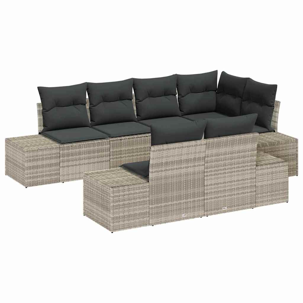 7 Piece Garden Sofa Set with Cushions Light Grey Poly Rattan