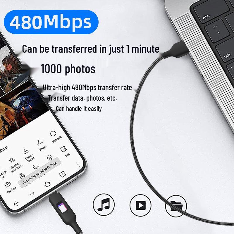 Kirin Dragon 120W Fast Charging Type-C Cable with Colorful Breathing Light for Redmi, Xiaomi, Huawei - Braided Design