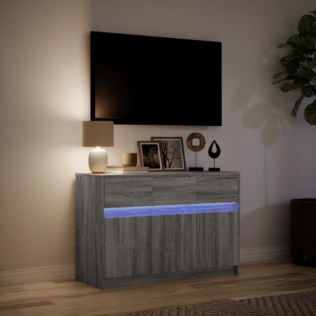 TV Stand with LED Lighting Gray Sonoma 91 x 34 x 61 cm