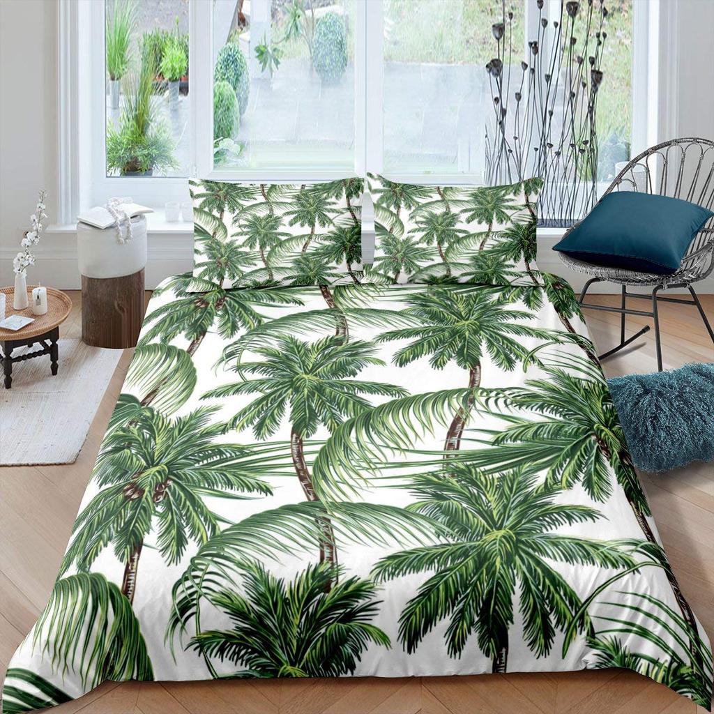 Comforter Palm Tree King Queen Full Twin Tropical Leaves Comforter Watercolor Style Bedding Set Polyester
