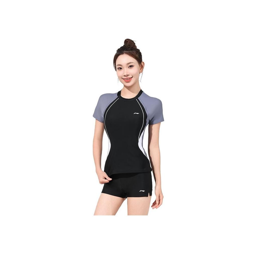 Li-Ning Beach Vacation Spa Conservative Plus Size Two-Piece Swimsuit Women swimwear Black LNYW049-2