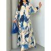 European and American new, printed dress loose casual long-sleeved temperament v-neck long dress women