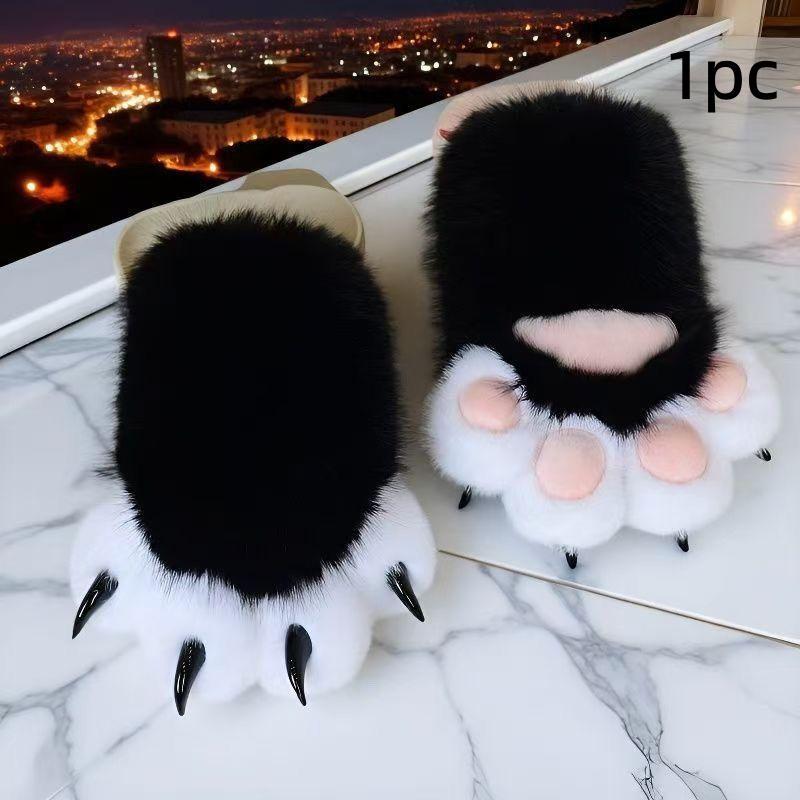 Thicken Squeaking Cat Paw Plush Gloves Furry Cartoon Mittens Warm Cute Cosplay Accessory for Winter Camping Adults Kids