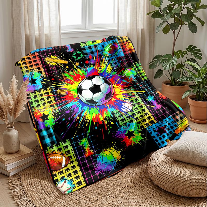 Soccer Ball Splash Art 1 Theme Blanket Lightweight Warm Flannel Blanket Decorative Throw Blanket for Home Decoration