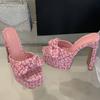 Fashion Eilyken Street Style Open Toe Butterfly-knot Women Slippers Fashion Platform Square High Heels Banquet Dress Slide Summer Shoes