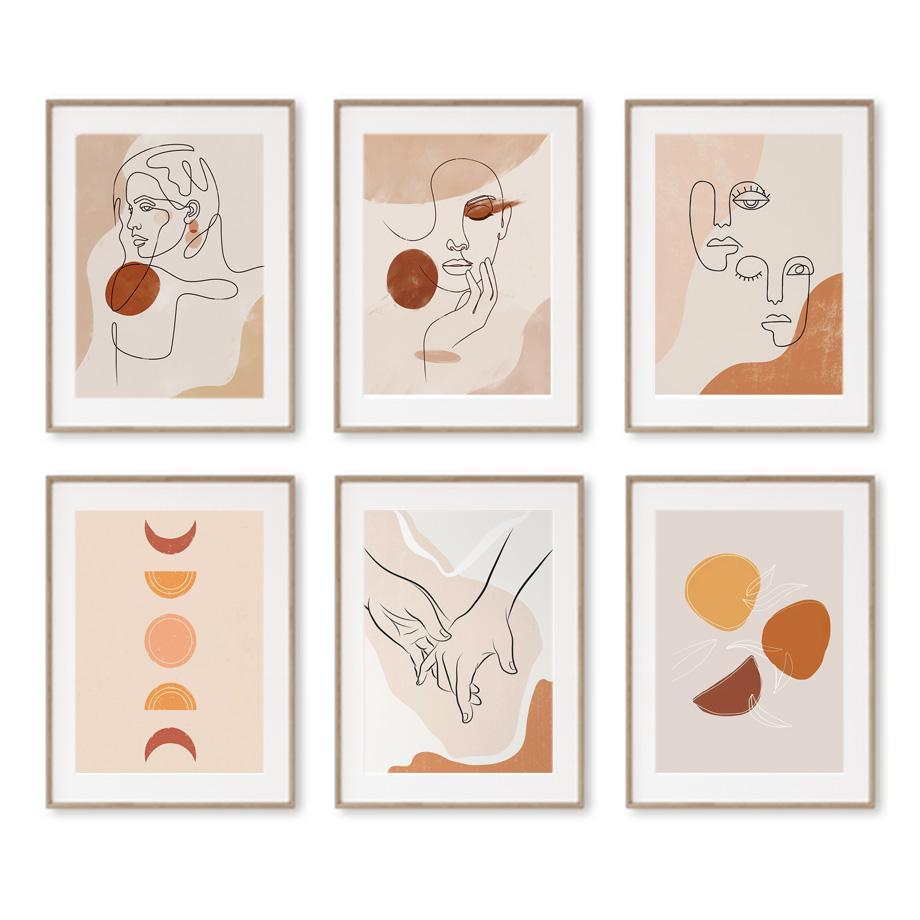 Bohemian Fashion Woman Plant Couple Abstract Lines Nordic Posters Prints Wall Art Canvas Painting Living Room Home Decor